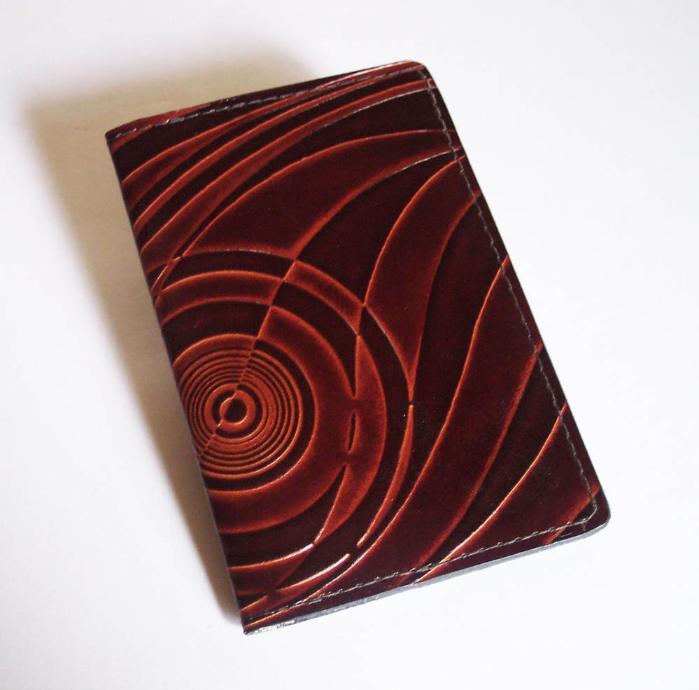 Leather Passport Cover and Card Case Wallet - U.S. Canada European Australia etc. - With Deco Pattern