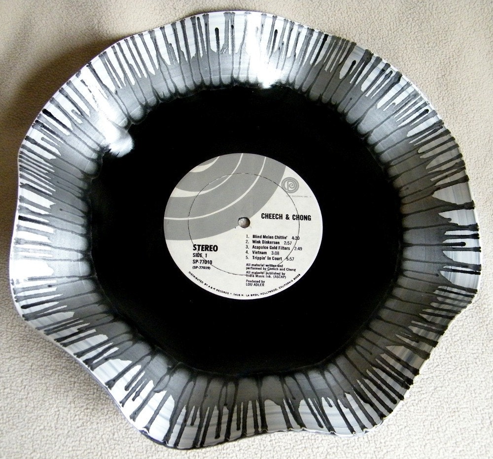 CHEECH AND CHONG - Hand Painted Recycled Record Bowl - Free Shipping