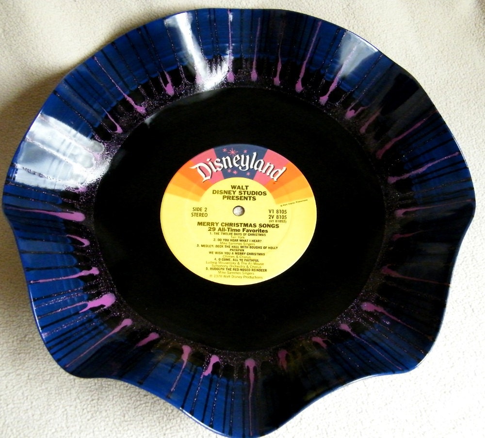 DISNEY CHRISTMAS - Hand Painted Recycled Record Bowl - Free Shipping