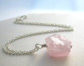 Raw Rose Quartz Pendant, Semi Precious Gemstone Necklace, Pink Crystal