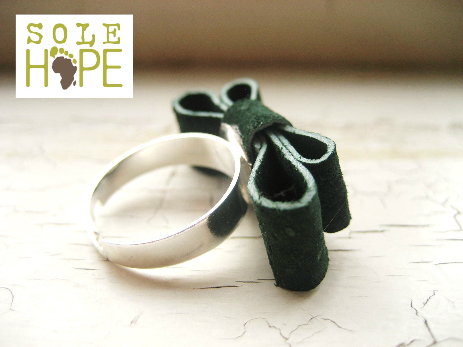 Small Leather Bow Ring Adjustable for Sole Hope
