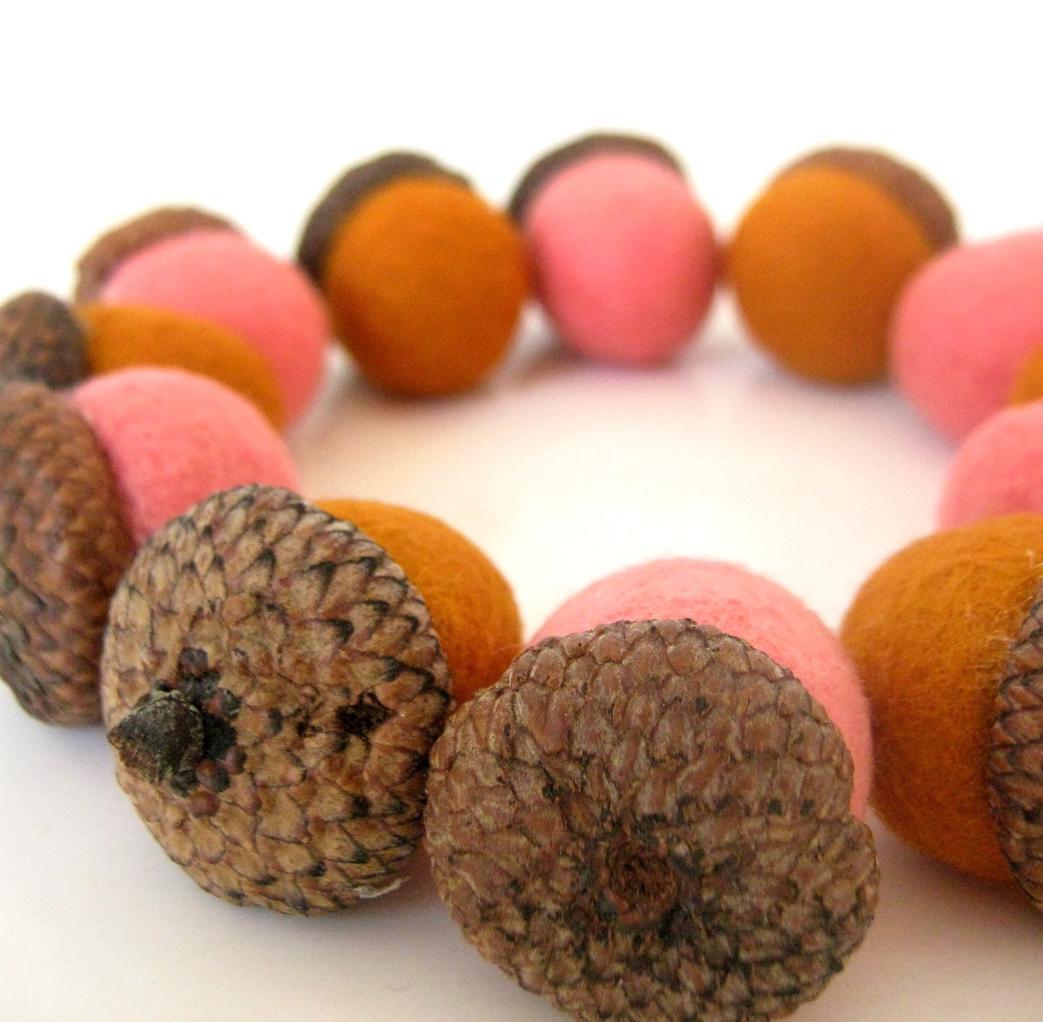 Needle Wool Felted 12 Natural Acorns in Autumn Shades Home Decor