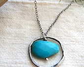 Gemstone Necklace, Turquoise Necklace, Oxidized Silver Necklace, Distressed Silver Necklace