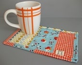 Mug Rug with modern fabrics - modern gift for tea or coffee drinkers teacher gift - gift under 20