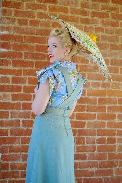 1940s skirt sizes S to XL Swing in Style A line pinafore straps vintage rayon gabardine  Ready to ship