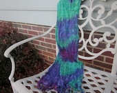 Hand Dyed Fringed Cotton Scarf in Purple and Teal