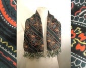 Vintage 40s 50s Rockabilly Scarf / Mens Rayon Swing Scarf / Paisely / Fringe