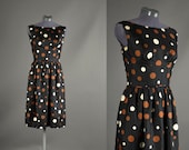 Vintage 1950s Dress / silk polka dot dress / 50s Dress