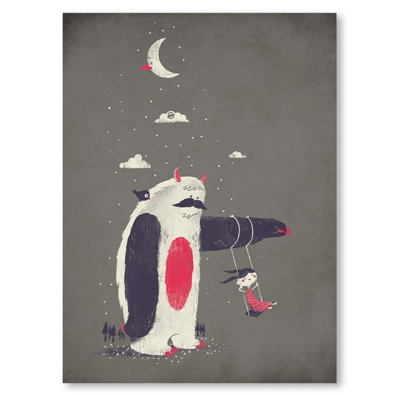 Wall Art, Monster, Yeti, Friendly, Starlight, Night, Home Decor, Art Print, Poster, 18 x 24