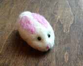 White Needle Felted Bunny Rabbit handmade with Pink Ears - Natural Wool Toy or Pincushion
