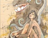 Where One Ends  - 11x14" Illustration Art Print by Cody Vrosh - Watercolor on Wood