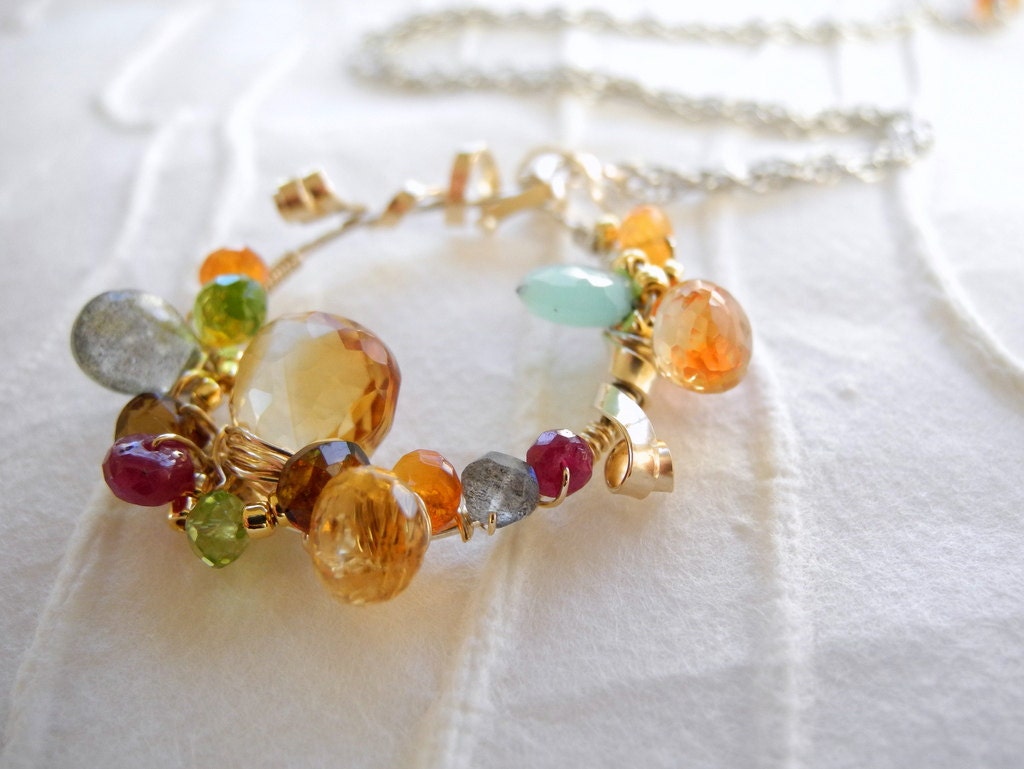 Sterling Silver Necklace Faceted Gemstone Necklace Gold Mixed Metal Citrine Labradorite Ruby Blue Peruvian Opal Green Peridot