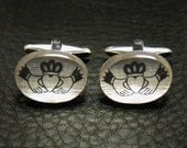 Irish Claddagh - Imprinted Silver Leaf Cufflinks - A