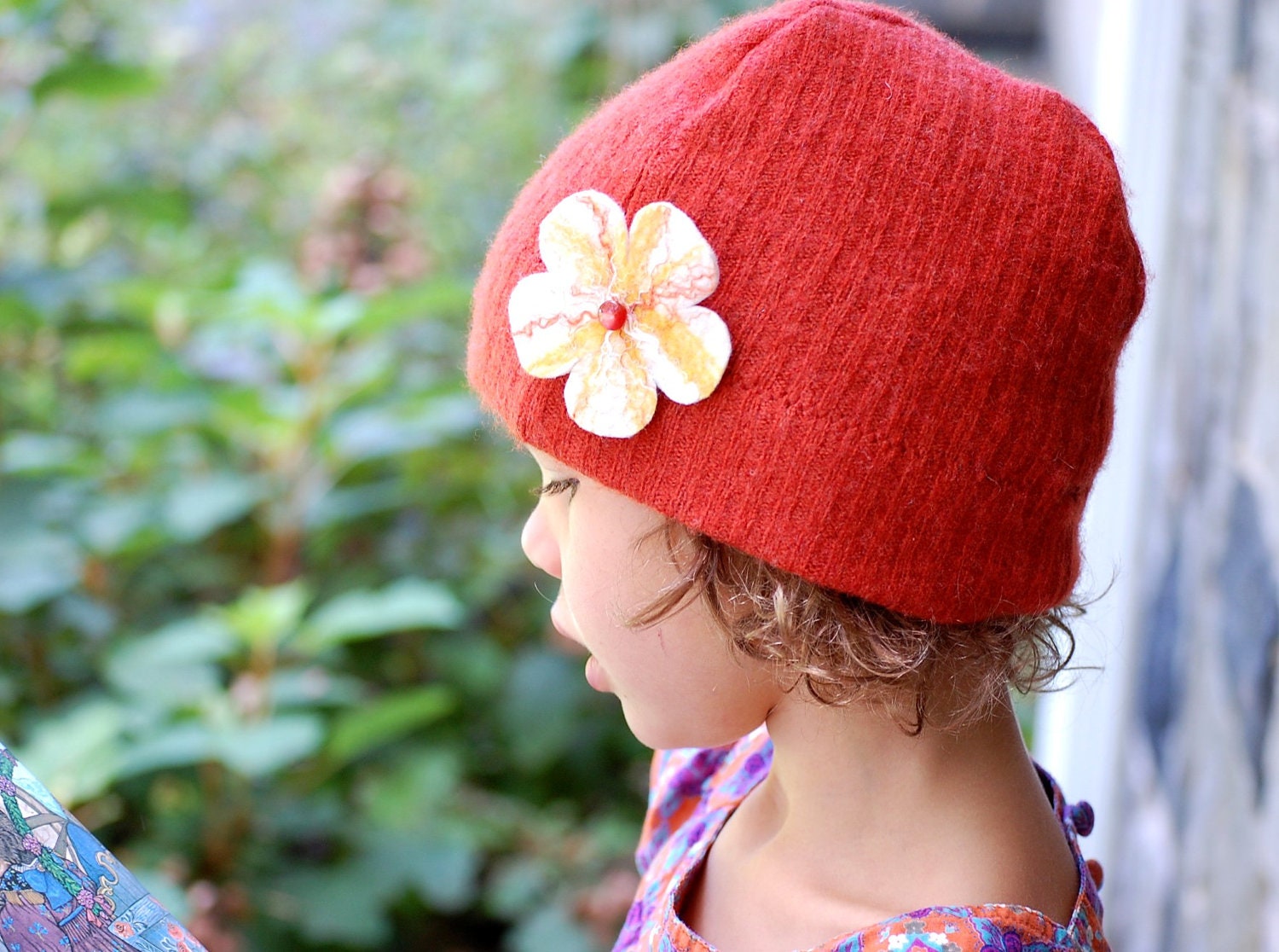 Cashmere Hat with Felt Flower, Orange, Toddler and Kid sizes