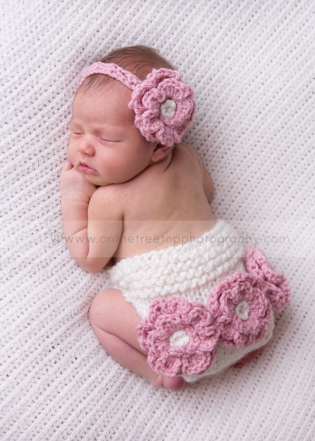 Crochet Headband,Newborn Headband with Crochet Flower in Pink  Baby Headband, Handmade Headband, Photography Prop