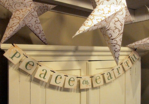 Christmas Decoration PEACE on EARTH Garland Banner Sign Il_570xn