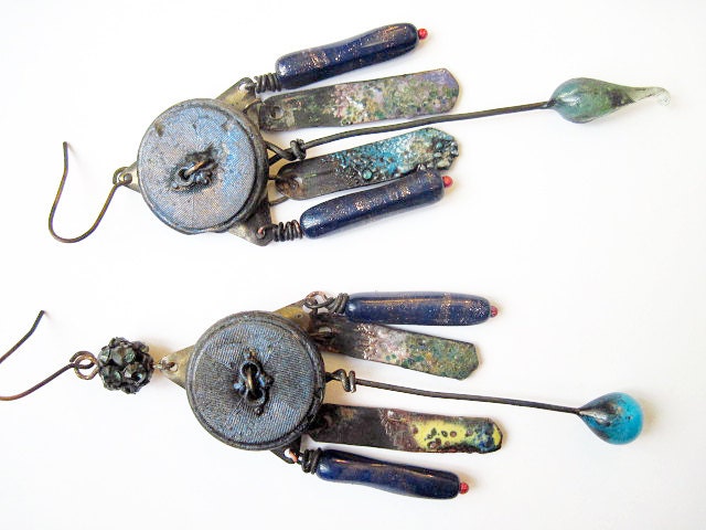 The Lover of the World. Cosmic Iridescent Assemblage Earrings.
