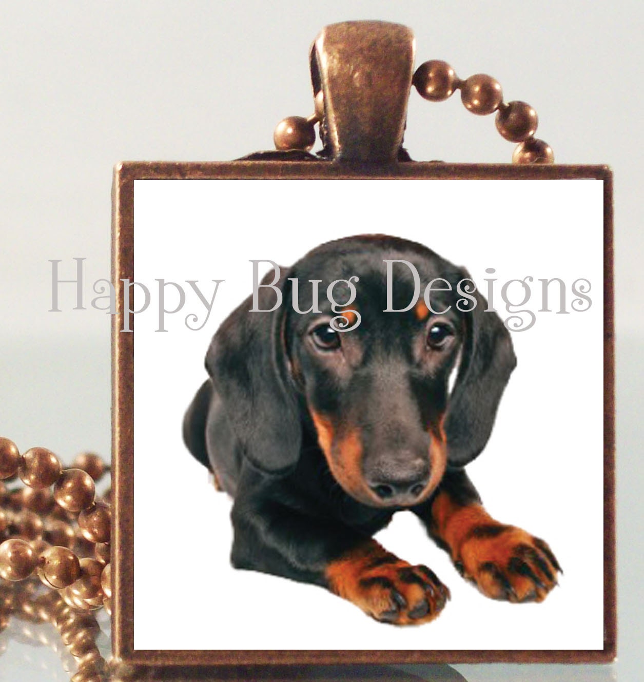 Doxie Dachshund Pendant and Necklace 1" Square - Choose Silver or Copper