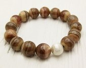 Rhodocrosite Luxury Sterling Silver Bracelet / statement caramel brown striped pink peach honey gold tones / bohemian elegant autumn colors