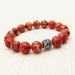 Red Jasper Bead Bracelet / Aqua Terra Jasper / Holiday Fashion Stacking Bracelet / Boho nature inspired / Bali Sterling Silver / berry red