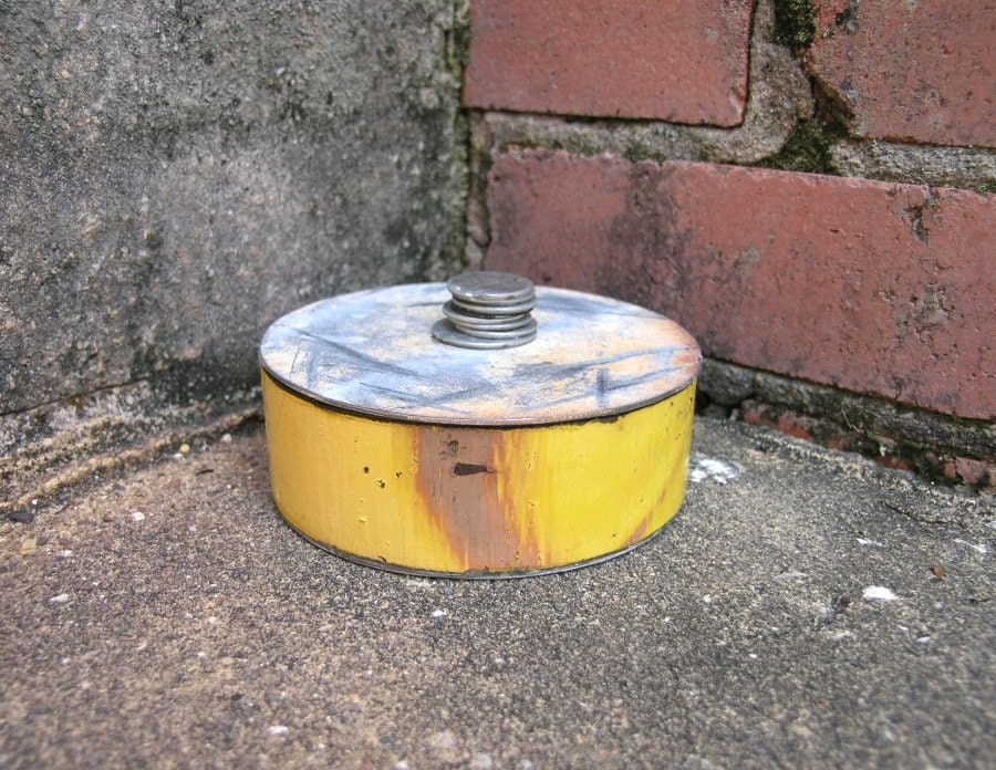 Yellow Office Organizer, Keepsake Box, Unisex Gift,  Industrial Decor