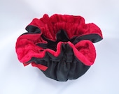 Jewelry Travel Pouch, Drawstring,  Black Satin, Red Panne Velour,