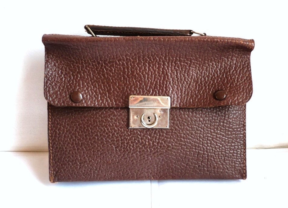 JOE French Vintage Mini Brown Leather Briefcase / Handbag