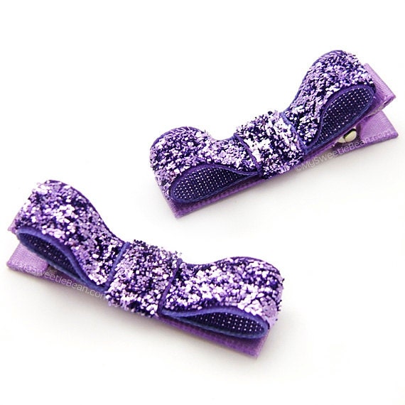 Lavender Glitter Hair Clips, Sugar Plum, Glitter Tuxedo Bows, Sparkly, Fancy, Orchid Purple, Baby Toddler Girl