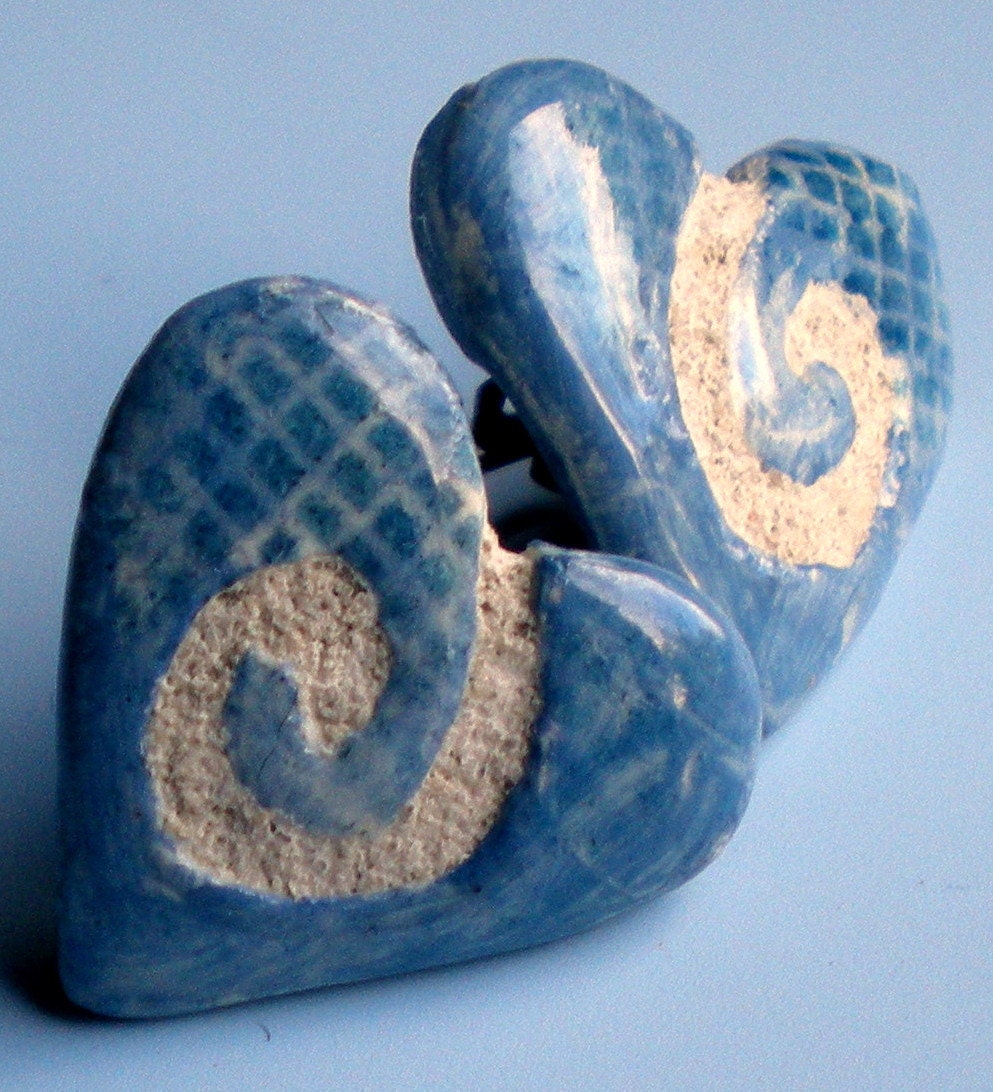 Blue Denim Heart Swirl Ceramic Clay Post Earrings