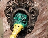 Germano Green duck on vintage italian frame - Germano reale - OOAK mixed media artwork sculpture painting - Windows on this world