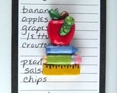 Teachers magnet - apple & worm, pencil, crayon, ruler, school supplies, cute fridge magnet, kitchen decor