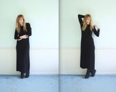 90s LS Black Knit Wool Blend Maxi Sweater Bodycon Dress - Small Medium S M