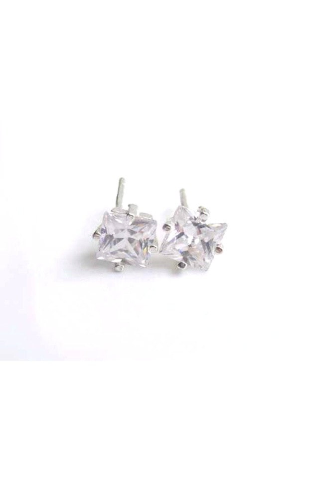 Cubic Zirconia Stud Earrings Sterling Silver 6mm