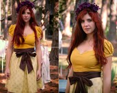 Amber Linen and Cotton Sweetheart Dress with Pleated Skirt and Cap Sleeves