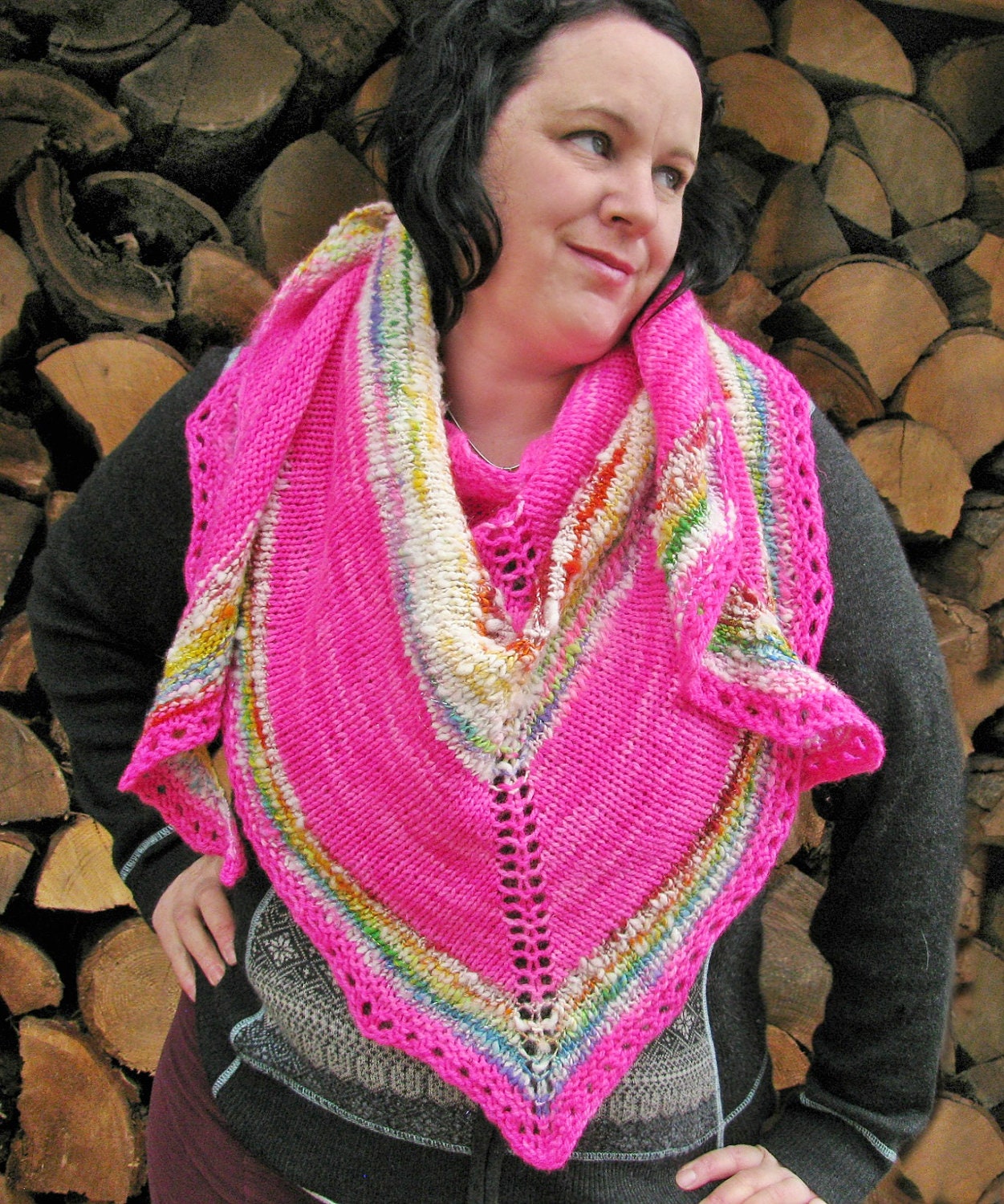 Rainbow Dancer Merino Hand Knitted/ Limited Edition Wearable Art Shawl