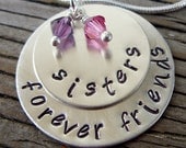 Hand stamped mommy jewelry sterling layered discs personalized with swarovski crystal birthstones