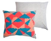 Kites - Screenprinted cotton cushion (turq, peach, flouro red)