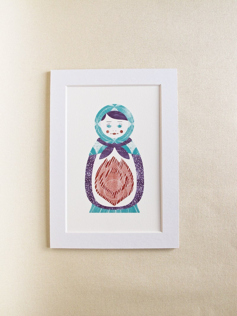 Matryoshka Print - Russian Nesting Doll Digital Woodblock - Russian Doll Art