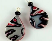 Art Beads for Earrings in Classic Black, Grey, Red and White Teardrop Design