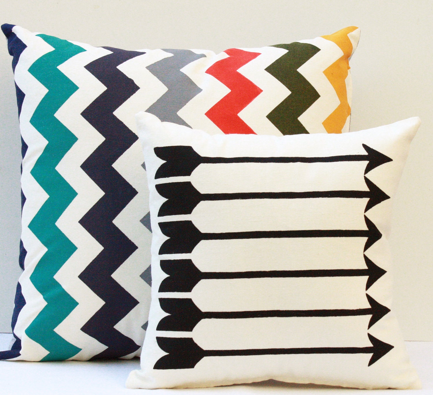 Chevron Weasley - chevron striped organic hand screenprinted pillow, 20 x 20