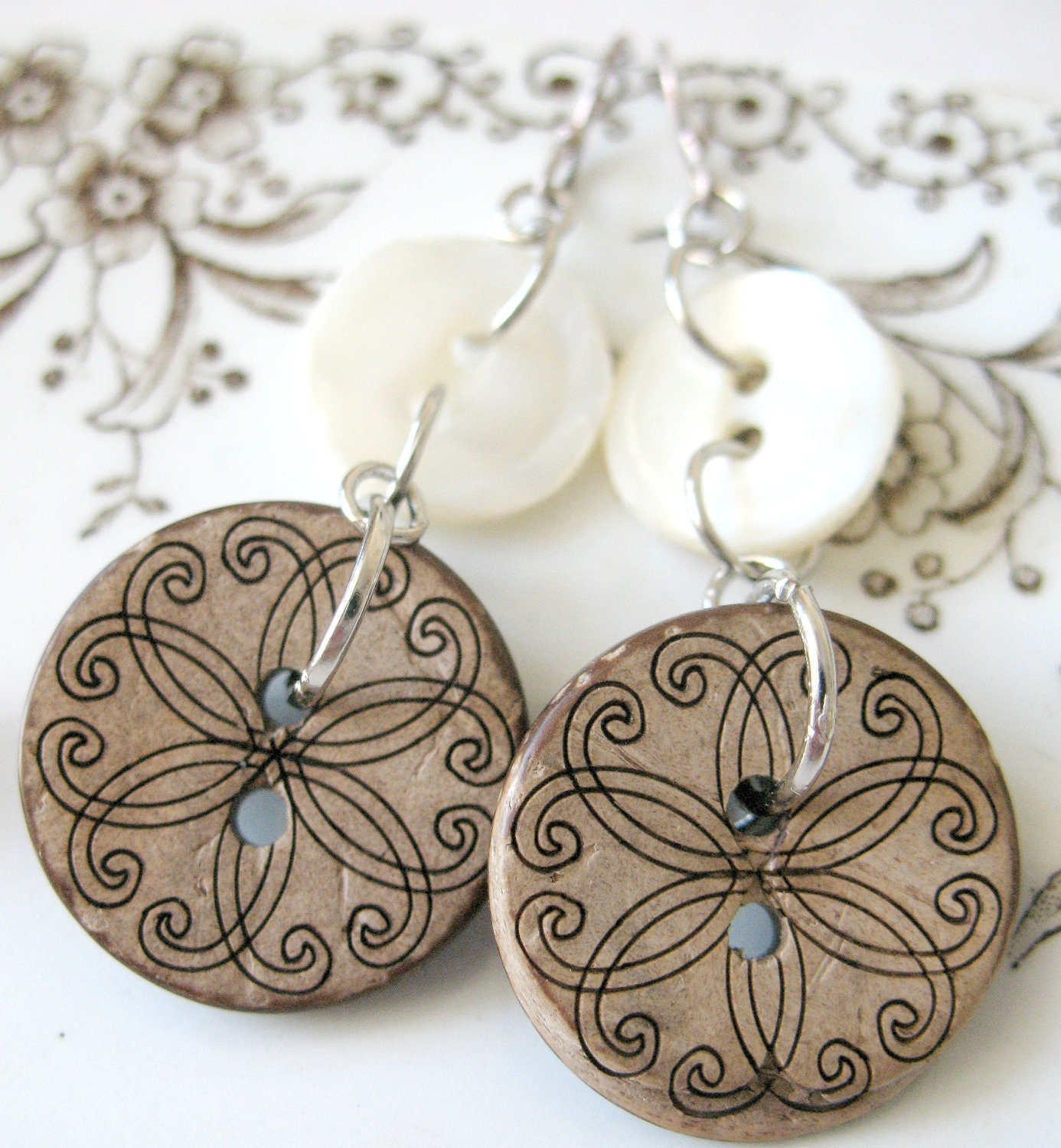 Clearance Vintage MOP Button  Earrings - sterling silver