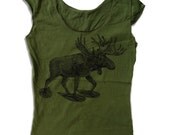 Womens MOOSE (in Snow Shoes) Scoop Neck Tee - american apparel T Shirt S M L XL (4 Color Options)