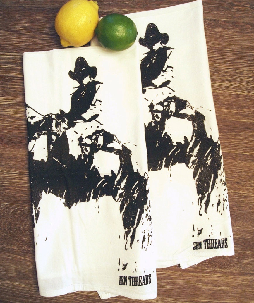 Towel Set of 2 - COWBOY Multi-Purpose Flour Sack Bar Towels - Renewable Natural Cotton