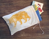 GIFT BAG / 8x11"  California Bear / Hand Printed reusable Drawstring Cotton Bag
