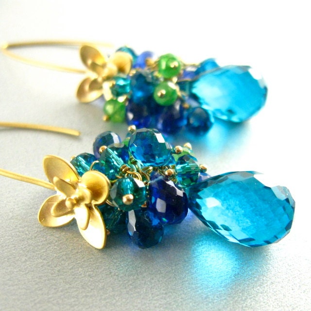 Blue Gemstone Earrings - Teal Quartz, Kyanite, Emerald Green Quartz