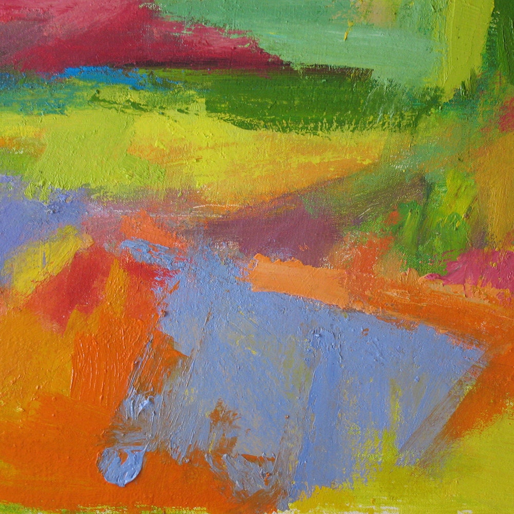 Leaves ORIGINAL ABSTRACT painting 12 x 16 orange lavender yellow green