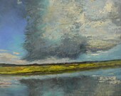16x20 Oil Landscape, Marsh Landscape, Palette Knife Art, "Storm Moves Over the Marsh"