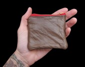 Recycled Leather Coin Pouch with a Red Zipper