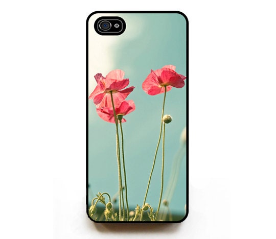Poppy iPhone case, protective silicone case for iPhone 5, women, blue cell phone case, mother's day, floral iPhone case, sturdy rubber