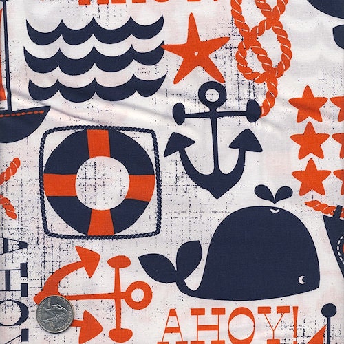 1 yard Ahoy Matey : Nautical Whales Sailing Ocean Kids Fabric Michael Miller Designer Quilt Fabric